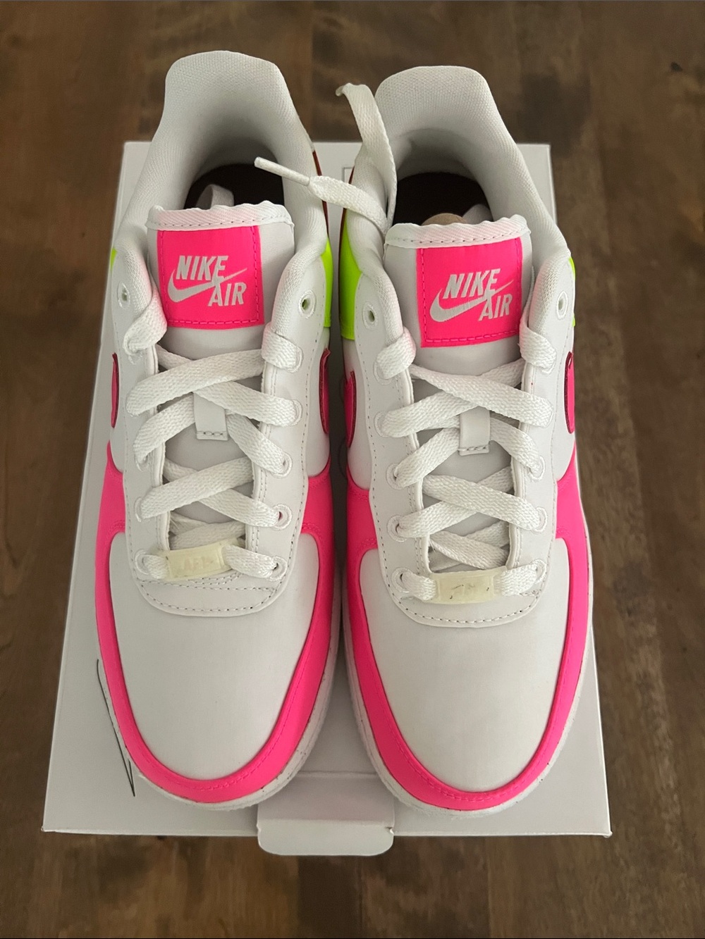 Nike White Sneakers with Neon Pink and Lime Accents